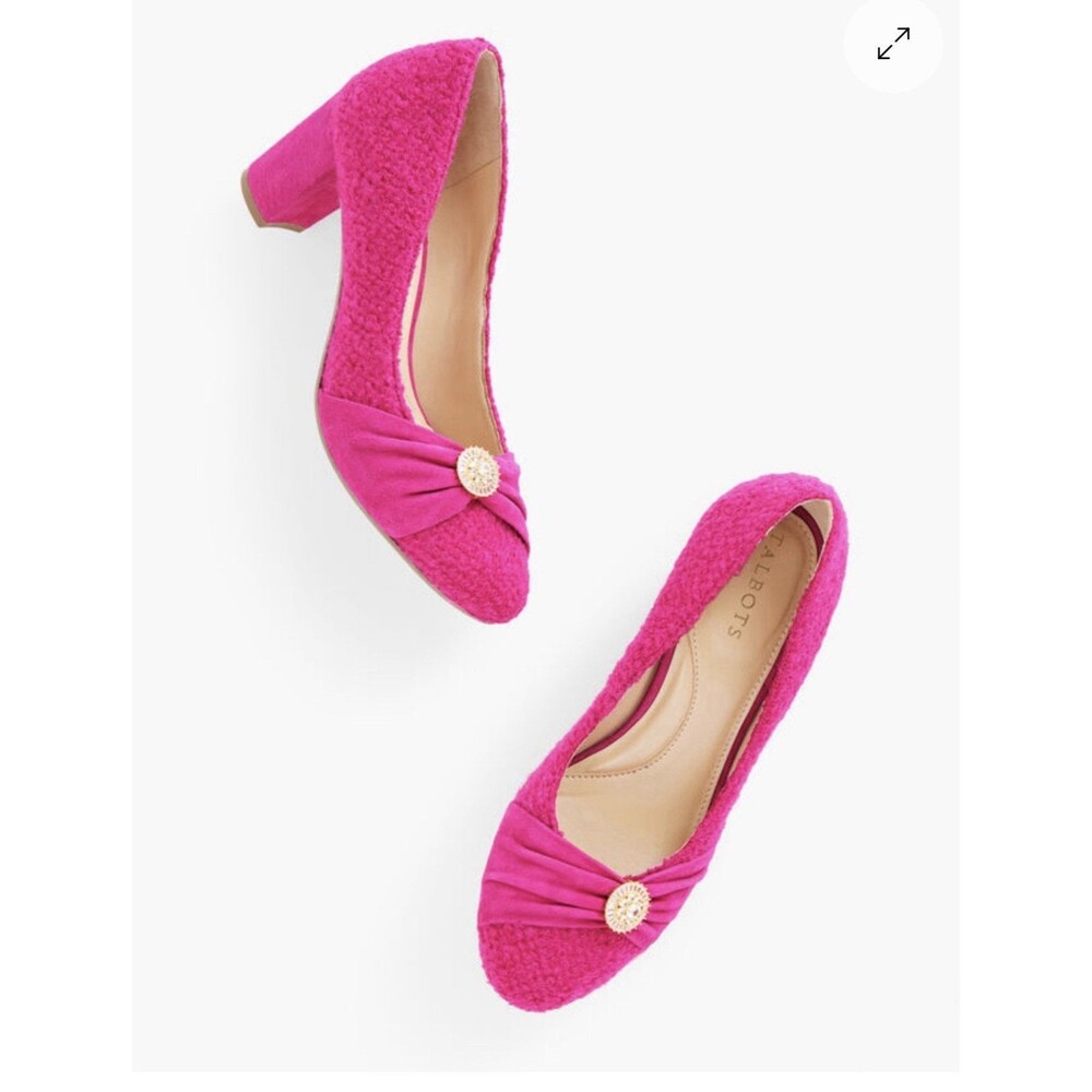 Talbots Ellery Block Heel Pumps Hot Pink Sz 10.5 M w/Sparkly Buckle texture
